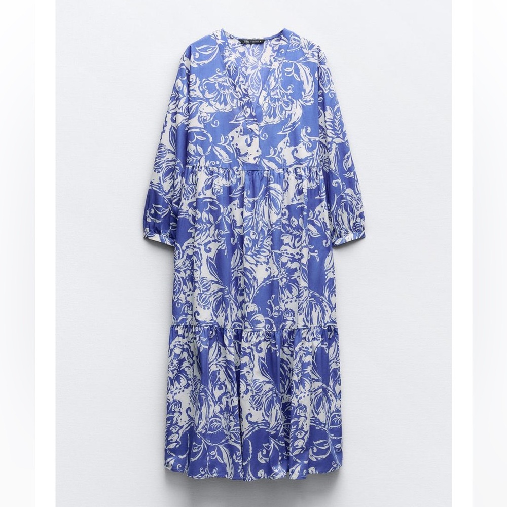 ZARA Blue and White Floral Dress